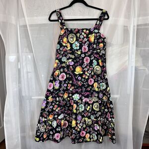 Vintage Karin Stevens fruit print midi dress sz 12 tiered ruffle babydoll quirky